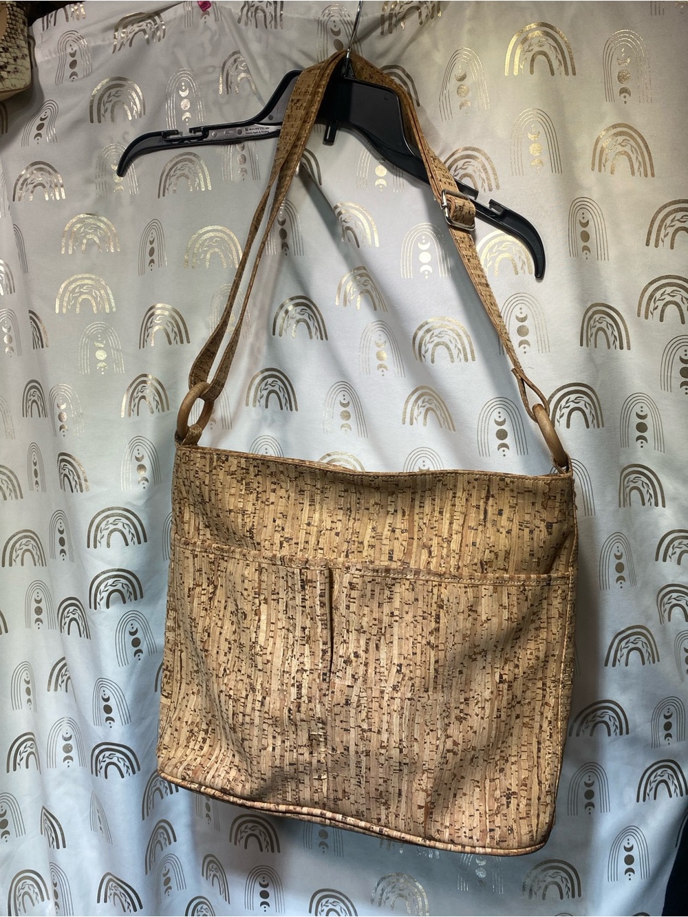 Cork-Effect Shoulder Bag in Natural Tan